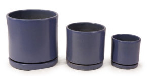 American Style Ceramic Flower Pot Planter <b>Set</b> Glossy Navy Blue Cylindrical Design Eco-Friendly Drainage Hole Indoor Outdoor - Product Image 6