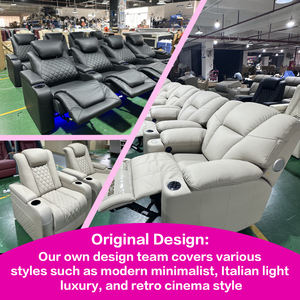 كرسي سينما فاخر VIP ثلاثي المقاعد من الجلد الأصلي، أريكة مسرح منزلي، مقاعد سينما، أريكة سينما - Product Image 4