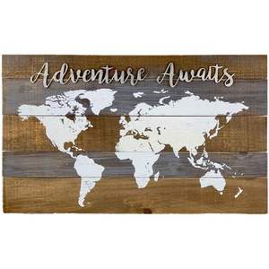 L'aventure de décor de carte du monde en bois rustique de PARISLOFT vous attend, Decoartive World Map Wall Plaque Sign Decor, 28x16.75 Inches - Product Image 2