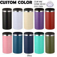 Vente en gros en stock, logo personnalisé, refroidisseur de canettes en acier inoxydable 4 en 1, tasse à café à double paroi de 16 oz avec ouvre-bouteille