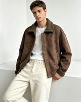 Veste d'hiver décontractée surdimensionnée pour homme, aspect daim, col sherpa, marron, effet vieilli, vente en gros, usine OEM personnalisée