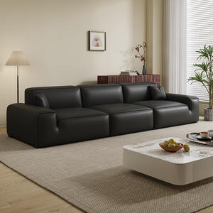 Canapé italien minimaliste, forme droite, cuir de vachette noir, style moderne et simple, ensemble de canapés pour petits appartements - Product Image 2
