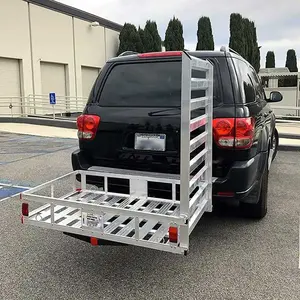 Aluminum Car High Side Rails Trailer Hitch Mount Cargo Carrier With Ramp Universal Large Luggage Racks