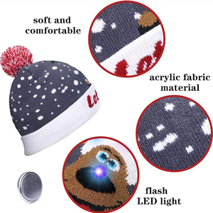 Led giáng sinh mũ dễ thương Tuần Lộc Mặt thêu lấp lánh hiệu ứng sang trọng lót Chunky đan ngoài trời Tùy Chỉnh Mũ mùa đông - Product Image 2