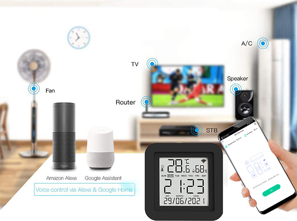 Tuya Smart WiFi Universal IR Remote Temperature Humidity Sensor for Air Conditioner TV AC Works Smart IR Humidity sensor