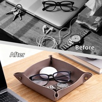 Plateau de valet carré élégant et moderne en cuir véritable pliable portable pour voyage organisateur de bureau plateau à dés personnalisé