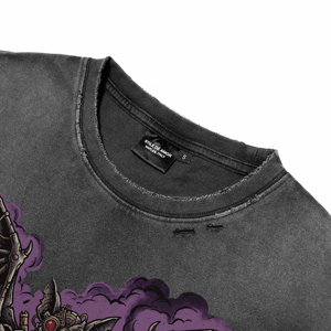 T-shirts pour hommes de qualité supérieure, style vintage délavé à l'acide, personnalisés avec impression DTG motif chauve-souris punk, décontractés et respirants, pour la vente en gros - Product Image 4