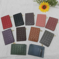 Portefeuille personnalisé en cuir véritable tissé, élégant et tendance, pour cartes de crédit, grande capacité, portefeuille simple et ultra-fin