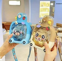 Bouteille d'eau pour enfants avec paille et sangle bandoulière, tasse anti-fuite, gourde portable à motif de dessin animé pour l'école, les activités de plein air et les voyages