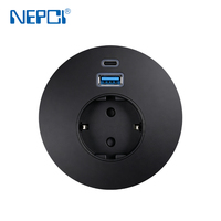 Prise de courant encastrée de table 65W à charge rapide, type Grommet, avec ports USB-A et USB-C et câble de 2m, prise UE