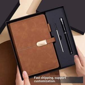 Carnet d'affaires promotionnel en cuir PU gravé avec stylo et gobelet, coffret cadeau classique pour l'accompagnement professionnel - Product Image 1