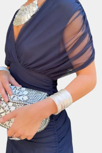 Robe longue décontractée à col unique en maille polyester et élasthanne imprimée, col bateau, printemps-été - Product Image 5