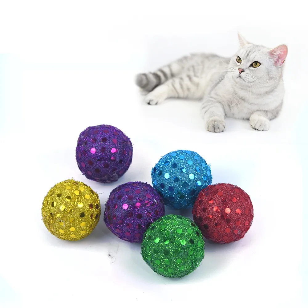 2024 New Pet Toys Kitten Interaktives, bunt klingendes, funkeln des Pailletten gitter Cat Plastic Ball Toys