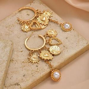 Nouveau style de luxe haut de gamme pour femmes Sun-Heart Pearl Tassel Dangle Big Hoop Boucles d'oreilles pour cadeau de mode pour femmes - Product Image 4