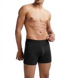 Caleçons boxeurs mi-taille pour hommes, noirs unis, 100 % coton tricoté, respirants - Product Image 1