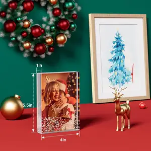 क्रिसमस के लिए ग्लिटर लिक्विड फोटो फ्रेम, क्लियर प्लास्टिक ऐक्रेलिक फ्लोटिंग स्पार्कल वॉटर वैयक्तिकृत स्नो ग्लोब फोटो फ्रेम