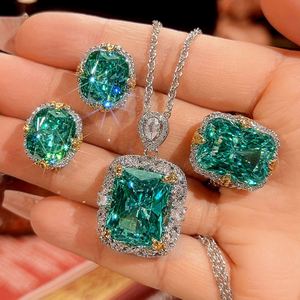Wholesale Fashion Eco-friendly Copper 12*16/10*12mm Green Cubic Zirconia Necklace <b>Earrings</b> Ring Jewelry <b>Sets</b> for Wedding - Product Image 3
