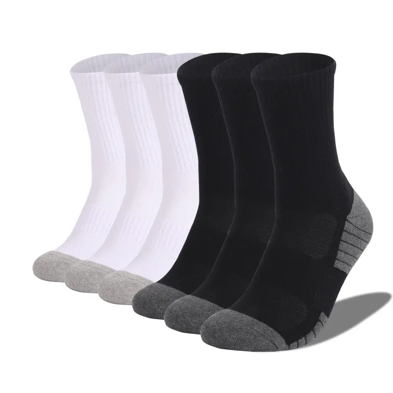 ถุงเท้าผ้าฝ้ายสีเทาสีขาวดำสำหรับผู้ชายถุงเท้ากีฬาสำหรับกีฬากลางแจ้งออกแบบได้ตามต้องการ