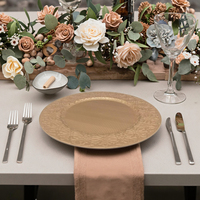 Assiette de présentation en plastique doré haut de gamme, peinte à la main, pour fête, restaurant, mariage, événement, élégante, rétro, luxueuse, circulaire