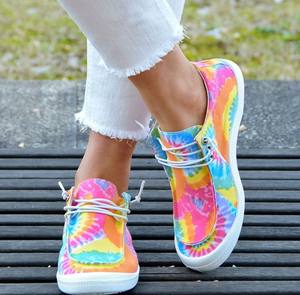 SW-018 2023 Zapatillas <span class=keywords><strong>de</strong></span> Lona Estilo Gitano Multicolores <span class=keywords><strong>de</strong></span> Alta Calidad al por Mayor, Zapatillas Deportivas con Media Cordones y Estampado Tie-Dye Arcoíris para Mujer - Product Image 1
