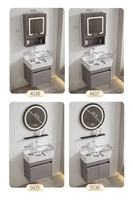 Ensemble de meuble-lavabo double vasque moderne en acier inoxydable avec vasque en céramique, miroir LED intelligent résistant à l'eau pour hôtel