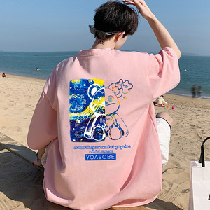 T-shirt in puro cotone con stampa vivace a fumetti da uomo, a maniche corte, vestibilità ampia, per adolescenti, per l'uso quotidiano casual estivo - Product Image 4