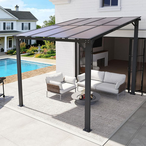 Pérgola de aluminio resistente a la oxidación con techo de policarbonato UV, fijada a la pared, de 10x8 pies, modelo YSGB1008, del fabricante. - Product Image 1