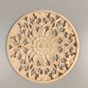 Decorazioni in Legno Massello Intagliato, Motivo a Fiore di Loto Intarsiato, Decorazioni Arcuate Non Dipinte - Product Image 2