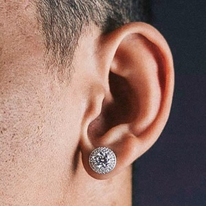 Pendientes de tuerca de racimo de Halo doble para hombre de 11MM, moissanita ostentosa de Color GRA D con probador de diamantes de Plata de Ley 925 - Product Image 3