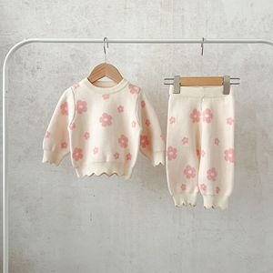 Ensemble <span class=keywords><strong>pull</strong></span> et pantalon pour <span class=keywords><strong>fille</strong></span>, imprimé floral, bord festonné, style coréen, coupe ample, tenue pour tous les jours et les jeux - Product Image 1