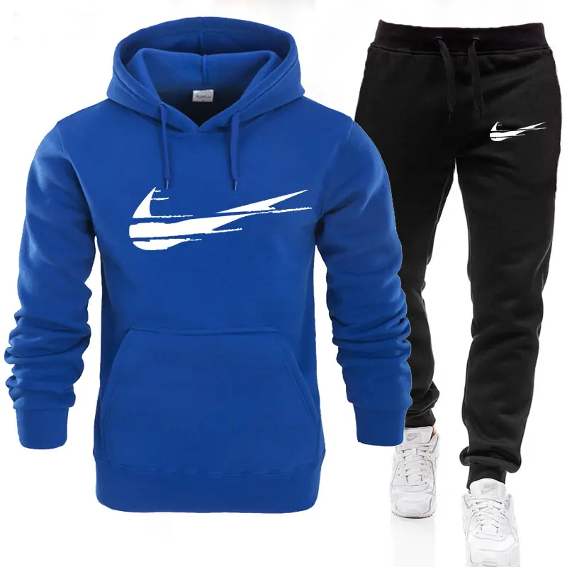 Merek baru pakaian olahraga pria musim semi musim gugur celana hoodie dua potong kaus modis pakaian olahraga pakaian Jogger