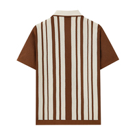 Sommerliches, lässiges Herren-Polohemd mit kubanischem Kragen, vertikalen Streifen und Strickmuster, modischer, einreihiger Cardigan mit Lochmuster, Strickhemd für Herren