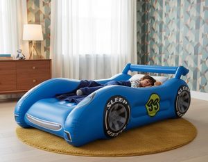 Light Up Blue Race Car Shaped Kids <b>Inflatable</b> Travel Bed for Toddlers Camping Home(<b>Large</b>) - Product Image 4