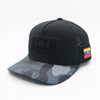 Casquette de camionneur personnalisée avec broderie à la main, appliqué, perforations laser imperméables et patch PVC interchangeable à boucle et crochets
