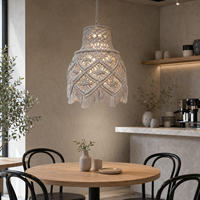 Abat-jour suspendu en macramé fait main, style bohème, en corde de coton avec pompons, pour chambre, hôtel, café, décoration