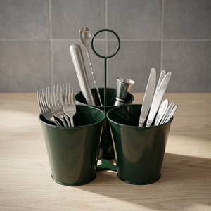 Green Iron Ironware Organizer Metal Utensil Holder Powder Coated 3 Section Modern Table Top Tableware Rack Home <b>Kitchen</b> Dining - Product Image 4
