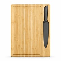 Planche à découper en bambou personnalisable de petite taille avec porte-couteau intégré et fente pour couteau d'office pour cuisine moderne