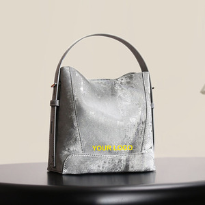 High-End <b>Women's</b> Genuine <b>Leather</b> Crossbody <b>Bag</b> Large Capacity Bucket Style with Zipper Closure Solid Color for Commuting <b>Laptop</b> - Product Image 1