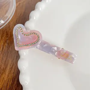 Vrouwen Meisjes Haaraccessoires Barrette Zoete Strass Hart Haar Clip Acetaat Eendenbek Clips Bobby Pin Azijnzuur Liefde Haarspeld