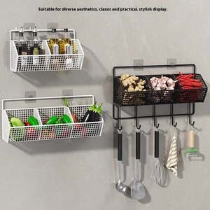 <strong>Kitchen</strong> Wall-mounted Storage <strong>Rack</strong> with Adhesive Sticker Hanging Seasonings Scallion Ginger Onion Garlic <strong>Vegetable</strong> Basket Shelf - Product Image 2