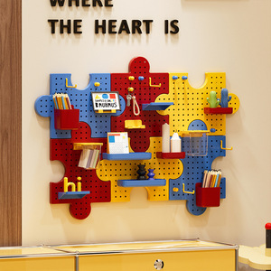 Wall Mounted Pegboard Storage Rack Puzzle Shape Adjustable Desk Organizer For Office Study Decorative Shelf - Product Image 4
