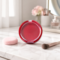 Boîtier compact pour poudre cosmétique en plastique rouge, forme ronde, surélevé, avec miroir, personnalisable en usine