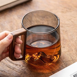 Tasse à thé en verre borosilicate de haute qualité avec poignée en bois, transparente, gris fumé, pour usage domestique - Product Image 2