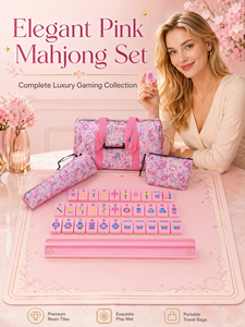 Ensemble de Mahjong américain le plus vendu : Tuiles géométriques en acrylique rose (160 pièces) avec tapis, sac de transport et supports – Indispensable pour les soirées entre filles - Product Image 1