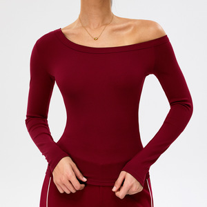 Camiseta de Manga Larga Ajustada a la Moda, Cómoda, Transpirable, con Hombros Descubiertos, Suave y Agradable al Tacto, Top de Yoga - Product Image 6