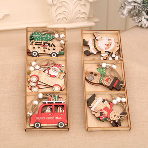 New colorful wooden Christmas ornament gift box, small <b>car</b> Santa Claus ornament, Christmas <b>tree</b> decoration gift - Product Image 1