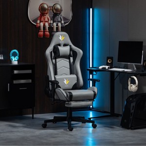 Gaming Chair Gray Black Pu Leather With <b>Footrest</b> Office Use Lumbar Support Rotatable Armrests - Product Image 2