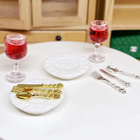 EN STOCK or argent 1 couteaux + 1 fourchettes + 1 cuillères + 1 assiette/ensemble accessoires de maison de poupée Mini modèle de jouet en métal jouet de cuisine Miniature