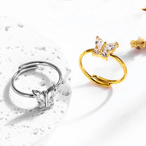 Cincin kupu-kupu terbuka dapat disesuaikan dalam baja tahan karat dan giok berlapis emas 18K untuk perhiasan ulang tahun pertunangan pernikahan - Product Image 3