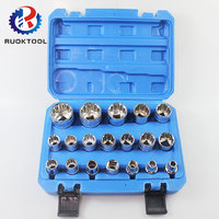 Kit de douilles à cliquet professionnel 1/2 pouce, 8-32 mm, 12 points, en acier inoxydable, avec embouts et clés